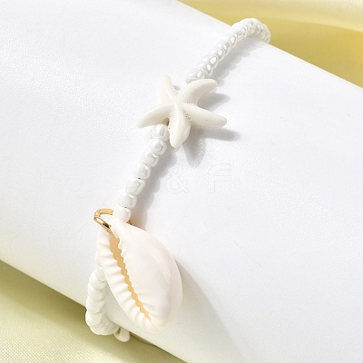Couch Shell Shape & Starfish Shell Charm Bracelets BJEW-F520-04G-1