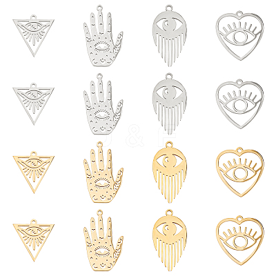 16Pcs 4 Style 201 Stainless Steel Pendants STAS-DC0001-63-1