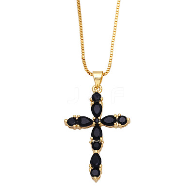 Colorful Zircon Cross Necklace Hip Hop Fashion Diamond Sweater Chain NKB266 ST5940739-1