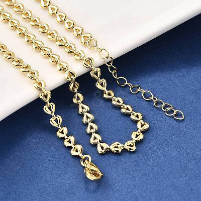Brass Heart Link Chain Necklaces X-NJEW-M108-27G-1