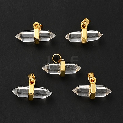 Natural Quartz Crystal Double Terminal Pointed Pendants G-P481-01G-11-1
