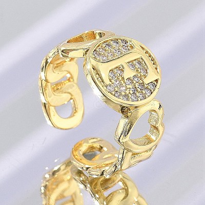 Brass Micro Pave Clear Cubic Zirconia Open Cuff Rings for Women RJEW-K289-02G-F-1
