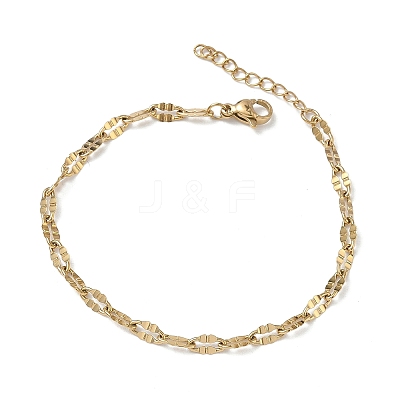 304 Stainless Steel Dapped Chains Bracelets for Women BJEW-D466-08A-G-1
