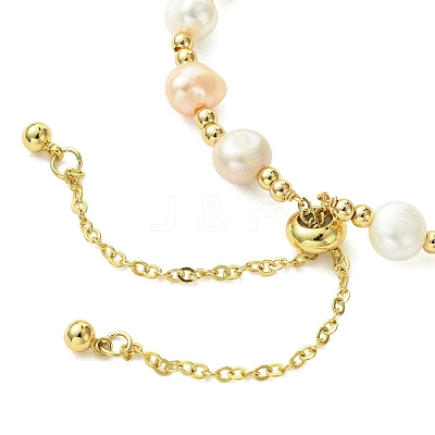 Adjustable Natural Cultured Freshwater Pearl & Brass Beads Slider Bracelets for Women BJEW-JB13604-1