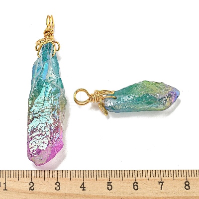 Electroplated Raw Rough Natural Quartz Crystal Big Pendants G-A229-02G-01-1