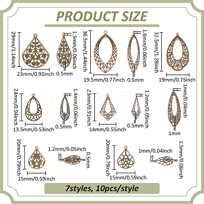 70Pcs 7 Styles Brass Pendants KK-PH0013-45-1