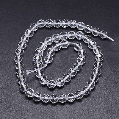 Faceted(64 Facets) Natural Quartz Crystal Round Beads Strands G-L411-34-6mm-1