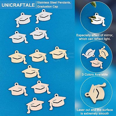 12Pcs 3 Colors 304 Stainless Steel Pendants STAS-UN0040-12-1