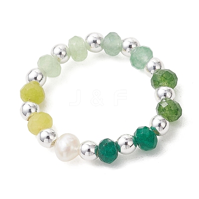 Dyed Natural Malaysia Jade & Natural Freshwater Pearl & Synthetic Hematite Finger Rings RJEW-JR01021-1