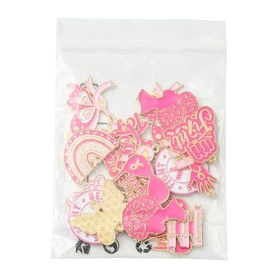 18Pcs 9 Styles Breast Cancer Awareness Ribbon Zinc Alloy Enamel Pendants ENAM-FS0004-45-1