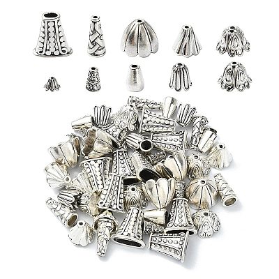 50Pcs 10 Styles Tibetan Style Bead Caps & Cone DIY-YW0008-48-1