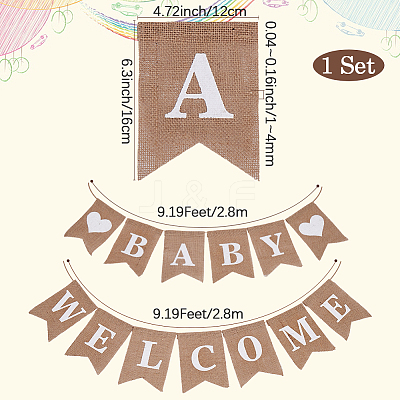 1 Set Word Baby Welcome Linen Hanging Banners Flags AJEW-SP0001-52-1