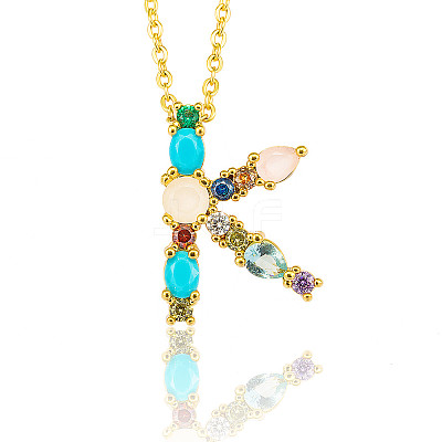 Golden Brass Micro Pave Cubic Zirconia Initial Pendants Necklaces NJEW-S069-JN002-K-1