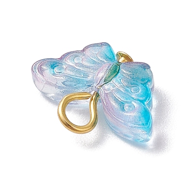 Golden Iron Flat Head Pins and Transparent Spray Painted Glass Beads Pendants PALLOY-JF03129-1