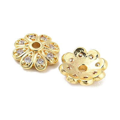 Brass Micro Pave Cubic Zirconia Bead Cap KK-H452-30G-1
