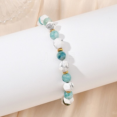 Natural Hemimorphite & Howlite Beads Stretch Bracelets for Women Men BJEW-JB13797-1