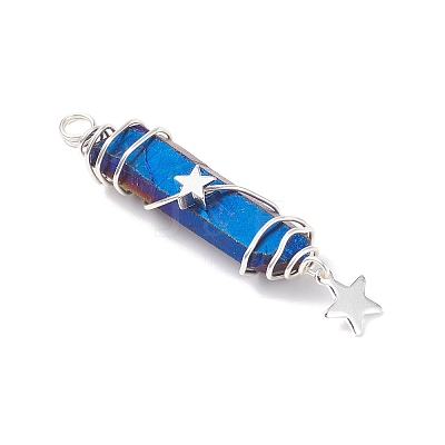 3Pcs 3 Styles Electroplated Natural Quartz Crystal Pointed Copper Wire Wrapped Pendants PALLOY-JF03767-03-1