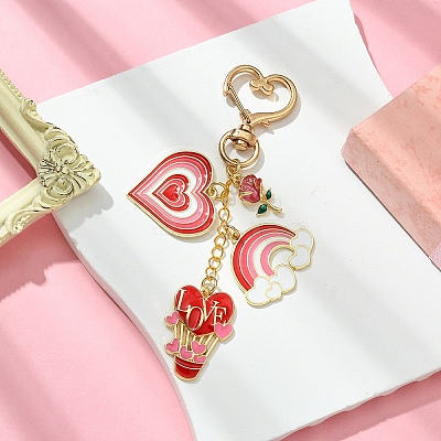 Heart Hot Air Balloon Alloy Enamel Pendant Decoration HJEW-YW00075-02-1