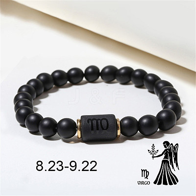 12 Constellations Theme Frosted Black Stone Round Beaded Stretch Bracelets for Women Men WG3EE4F-09-1