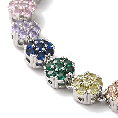 Rack Plating Brass Pave Cubic Zirconia Flower Link Chain Bracelets for Women BJEW-A018-03P-02-1