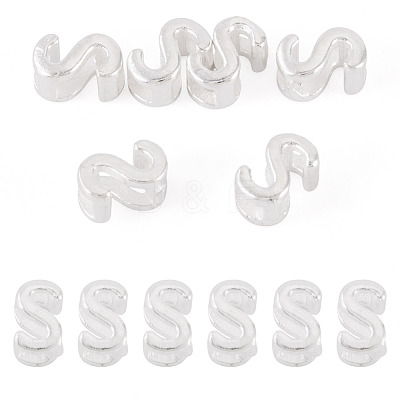 6Pcs 925 Sterling Silver Hollow Initial Beads STER-TA0001-53S-1
