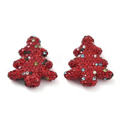 Christmas Tree Polymer Clay Rhinestone Beads CLAY-NH0001-14-1