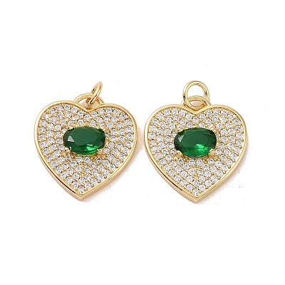 Heart Brass Micro Pave Cubic Zirconia Pendants KK-G435-01G-1
