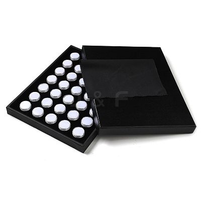 Wood Jewelry Display Case Box with 35 Mini Column Plastic Screw Top Foam Gem Jars CON-NH0001-04B-1