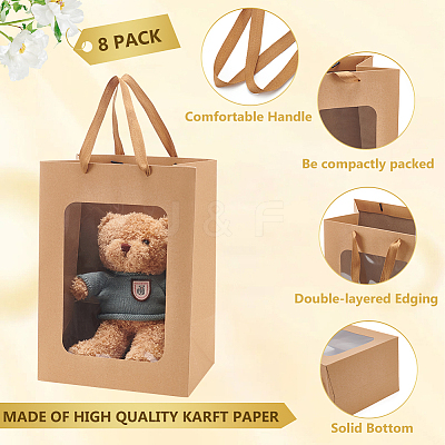 Paper Visible Window Gift Bags with Rope Handles ABAG-WH0040-14B-1