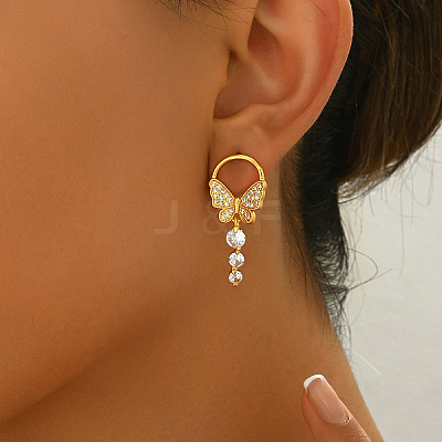 Elegant Butterfly Brass Pave Clear Cubic Zirconia Dangle Stud Earrings LS-UU2168-1