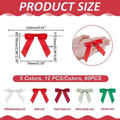 60Pcs 5 Styles Polyester Bowknot Wire Twist Ties DIY-ME0002-56A-1