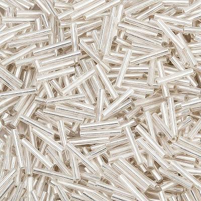 Silver Lined Transparent Glass Bugle Beads SEED-R028-2x15-B02-1