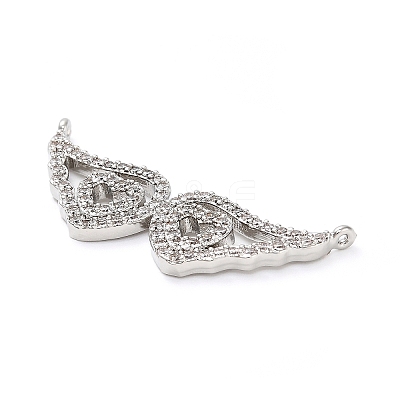 Brass Micro Pave Clear Cubic Zirconia Hollow Wings with Heart Connector Charms KK-L229-062P-1