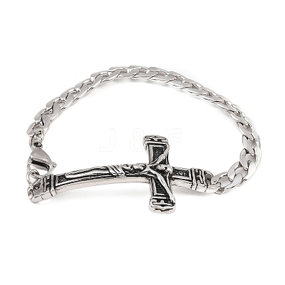 Stainless Steel Cuban Link Chain Bracelets BJEW-D379-05ASP-1