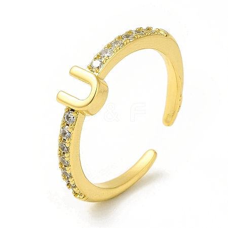 Clear Cubic Zirconia Initial Letter Open Cuff Ring RJEW-H120-09G-U-1