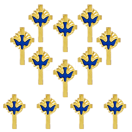 12Pcs Cross with Peace Dove Enamel Pins JEWB-FH0002-13-1