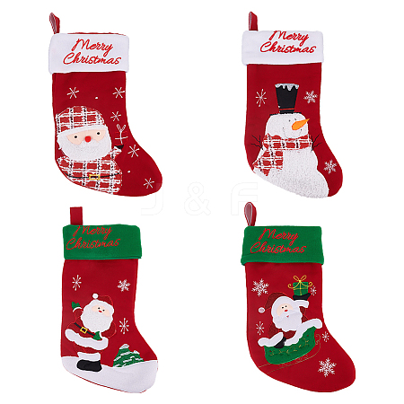 WADORN® 4Pcs 4 Style Cloth Christmas Stocking Hanging Decoration AJEW-WR0001-76-1