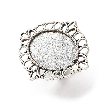 Vintage Adjustable Iron Flower Finger Ring Components Alloy Cabochon Bezel Settings X-PALLOY-O036-03AS-1