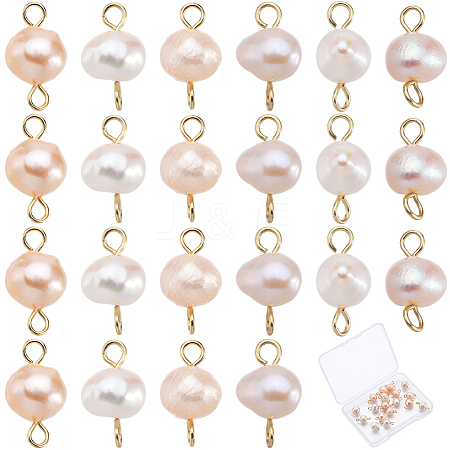 Natural Cultured Freshwater Pearl Potato Connector Charms PALLOY-SC00009-1