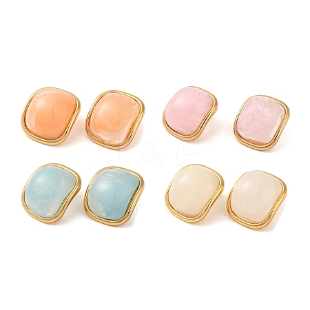 Square Resin Stud Earrings EJEW-U003-25G-1