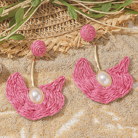 Alloy Raffia Fan Dangle Stud Earrings FS-WGB8543-07-1