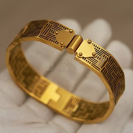 304 Stainless Steel Hollow Geometric Hinged Cuff Bangles for Women WG16A84-01-1