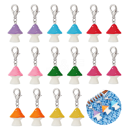 16Pcs 8 Colors Mushroom Opaque Resin Pendant Stitch Markers HJEW-NB00039-1