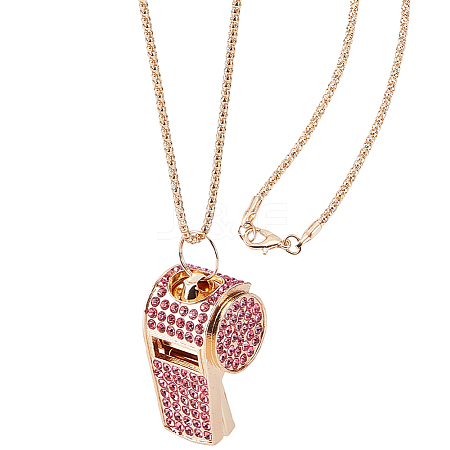 Alloy Rose Rhinestone Whistle Pendant Necklaces NJEW-WH20001-24G-02-1