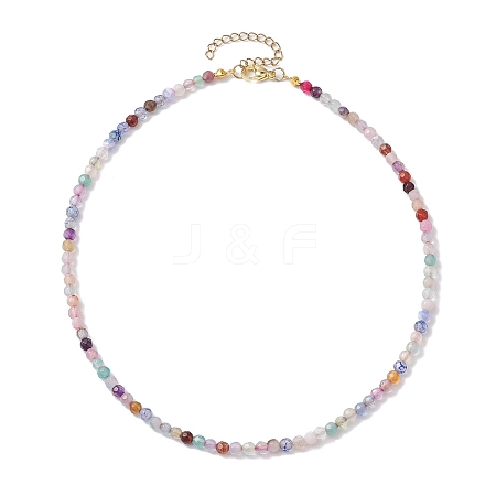 Faceted Round Natural Agate(Dyed & Heated) Beaded Necklaces for Women NJEW-JN04659-04-1