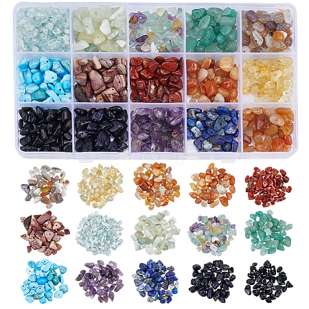 150G 15 Styles Natural & Synthetic Mixed Gemstone Chip Beads G-PA0001-95-1