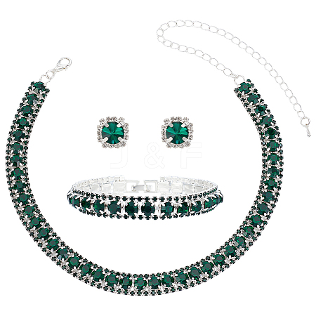 1Set Alloy Rhinestone Bracelets & Necklace & Stud Earring for Women SJEW-UN0001-12A-1