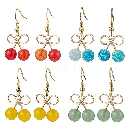 4 Pairs 4 Styles Natural Mixed Stone Bead Cherry Dangle Earrings EJEW-TA00582-1