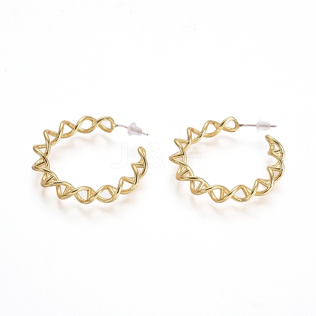 Semicircular Brass Stud Earrings EJEW-E196-17G-1