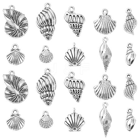 100Pcs 10 Styles Tibetan Style Alloy Whelk/Conch Shell Pendants TIBEP-CJ0001-61-1